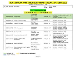Judge Croom Jury & Non-Jury Trial Schedule October 2021