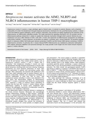 Streptococcus Mutans Activates the AIM2, NLRP3 and NLRC4 Inﬂammasomes in Human THP-1 Macrophages