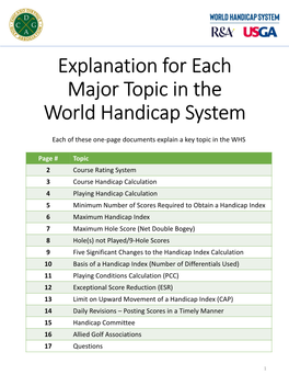 Explanation for Each Major Topic in the World Handicap System