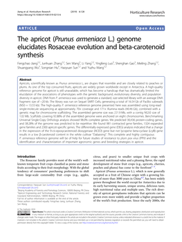 The Apricot (Prunus Armeniaca L.) Genome Elucidates Rosaceae