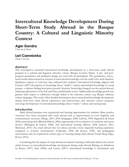 Intercultural Knowledge Development During Short-Term Study Abroad in the Basque Country: a Cultural and Linguistic Minority Context