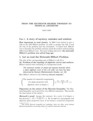 Part 1. a Story of Mystery, Mistakes and Solution 1. Let Us Read the Sixteenth Hilbert Problem