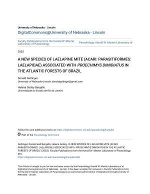 A New Species of Laelapine Mite (Acari: Parasitiformes: Laelapidae) Associated with Proechimys Dimidiatus in the Atlantic Forests of Brazil