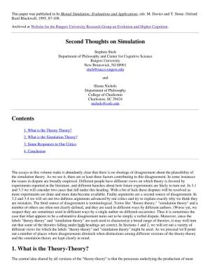 Second Thoughts on Simulation Contents 1. What Is the Theory