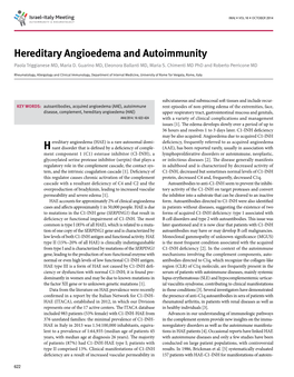 Hereditary Angioedema and Autoimmunity Paola Triggianese MD, Maria D