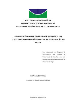 Universidade De Brasília Instituto De Ciências Biológicas Programa De Pós Graduação Em Ecologia