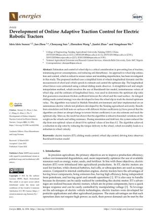 Development of Online Adaptive Traction Control for Electric Robotic Tractors