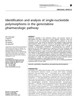 Identification and Analysis of Single-Nucleotide Polymorphisms in the Gemcitabine Pharmacologic Pathway