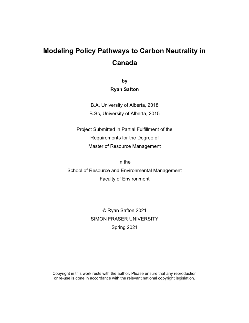 Modeling Policy Pathways to Carbon Neutrality in Canada