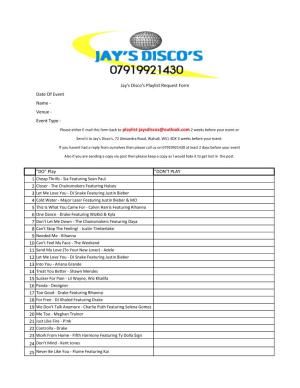 DON't PLAY Jay's Disco's Playlist Request Form