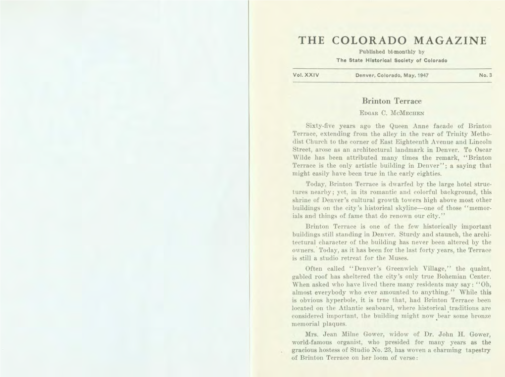 THE COLORADO MAGAZINE P U Blished Bi-Monthly by the St Ate Historical Society of Colorado