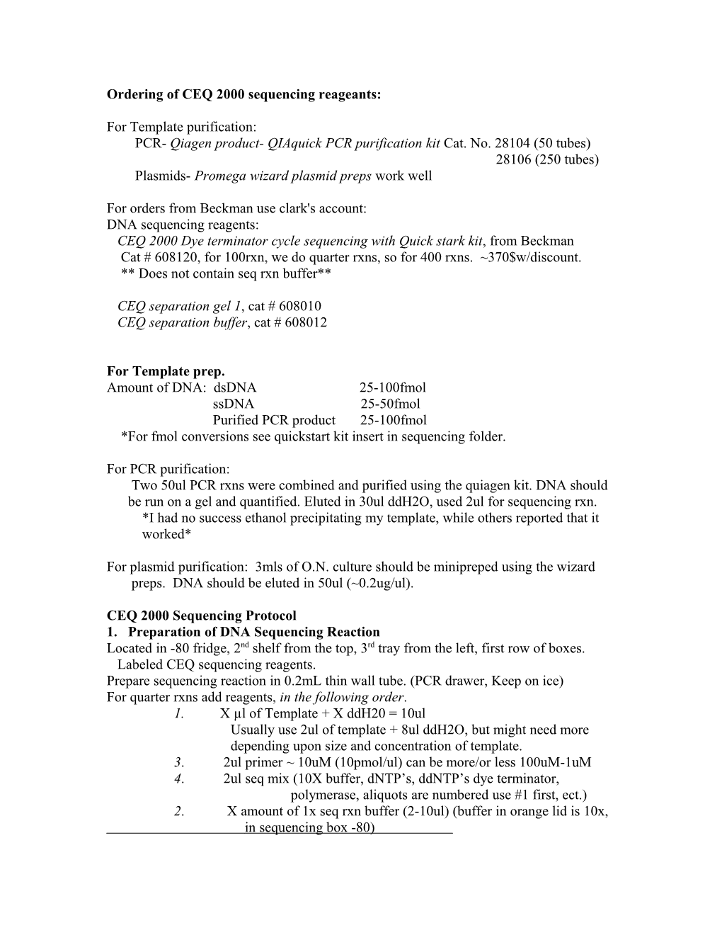 CEQ 2000 Sequencing Protocol