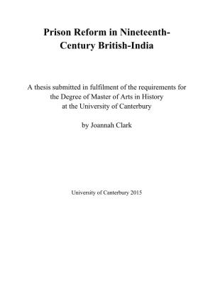 Prison Reform in Nineteenth- Century British-India