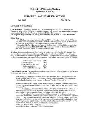 HISTORY 319—THE VIETNAM WARS Fall 2017 Mr