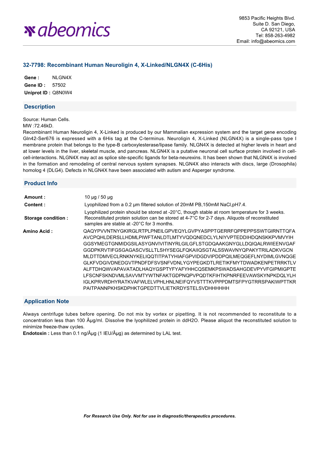 Recombinant Human Neuroligin 4, X-Linked/NLGN4X (C-6His)