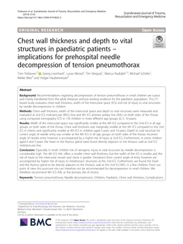 Chest Wall Thickness and Depth to Vital Structures in Paediatric Patients