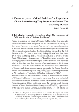 'Critical Buddhism' in Republican China. Reconsidering Tang