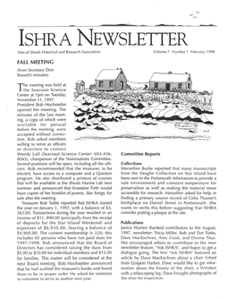 ISHRA NEWSLETIER Islesof Shoals Historical and Researchassociation Volume 7 Number 1 February 1998