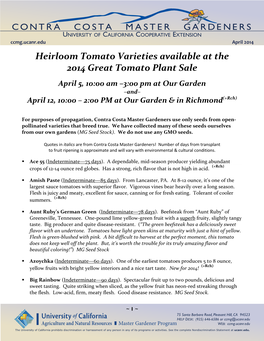 Heirloom Tomato Varieties Available at the 2014 Great Tomato Plant Sale