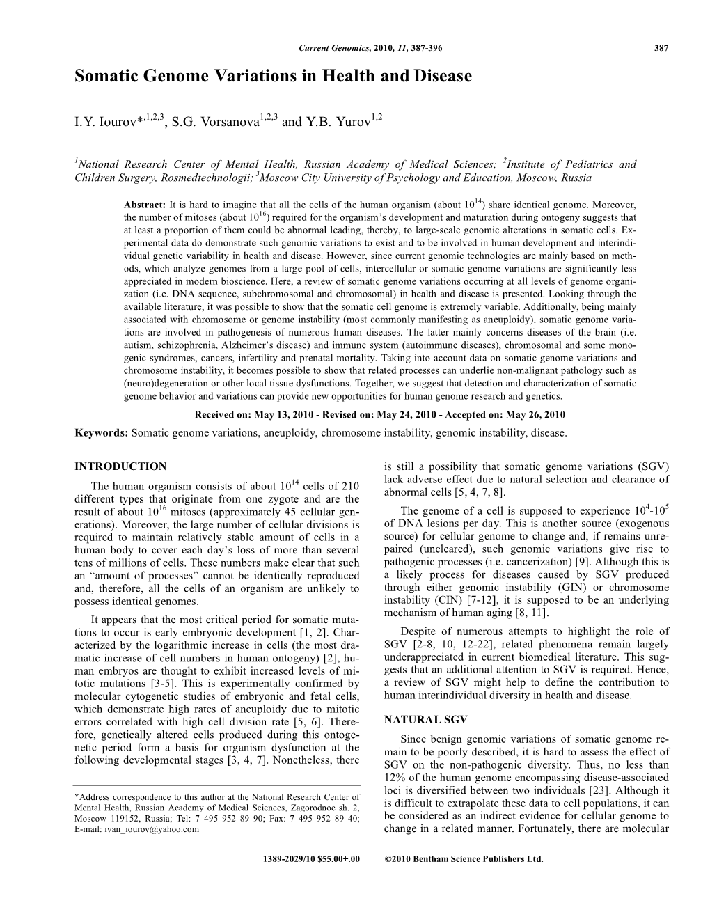 Somatic Genome Variations in Health and Disease