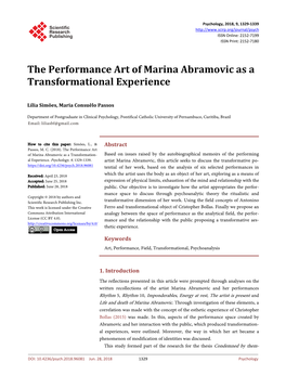 The Performance Art of Marina Abramovic As a Transformational Experience