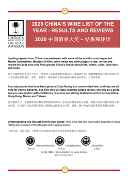 Results and Reviews 2020 中国酒单大奖 – 结果和评语