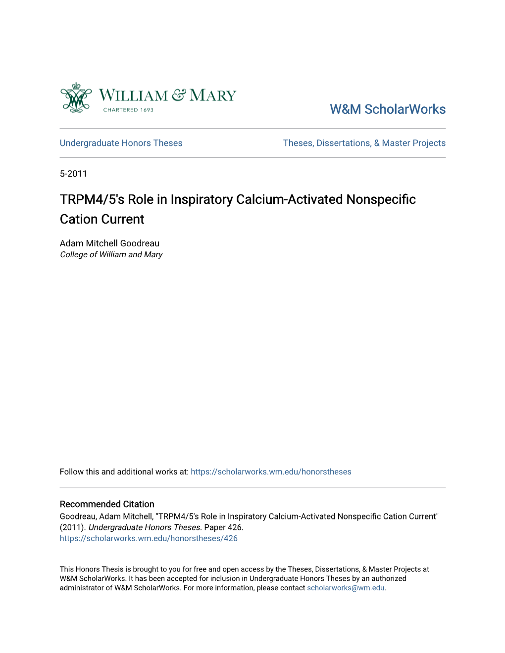 TRPM4/5'S Role in Inspiratory Calcium-Activated Nonspecific Cation Current