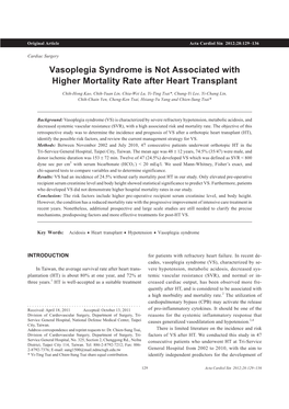 Vasoplegia Syndrome Is Not Associated with Higher Mortality Rate After Heart Transplant