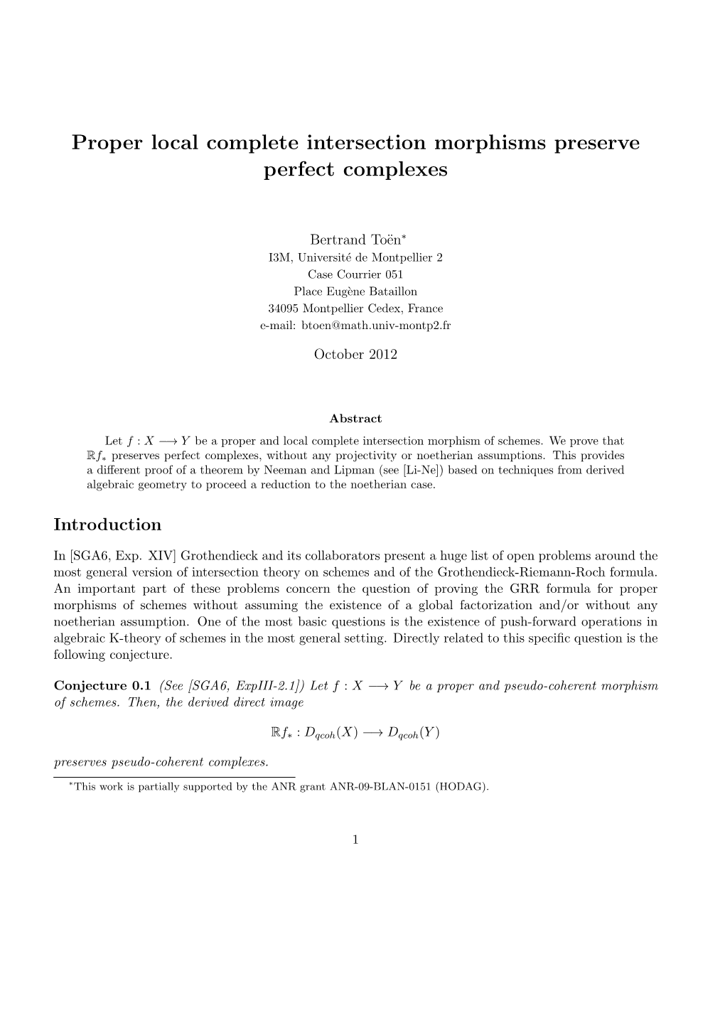 Proper Local Complete Intersection Morphisms Preserve Perfect Complexes