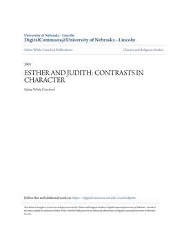 ESTHER and JUDITH: CONTRASTS in CHARACTER Sidnie White Crawford