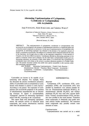 Alternating Copolymerization of Cyclopentene, Cyclohexene Or Cyclopentadiene with Acrylonitrile
