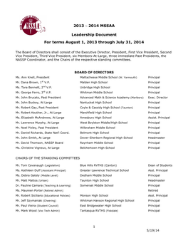 2014 MSSAA Leadership Document for Terms August 1, 2013 Through