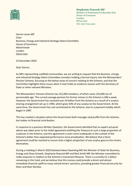 Letter from Mps Representing Coalfield Communities to The