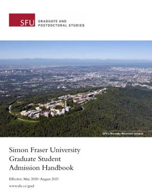 Simon Fraser University Graduate Student Admission Handbook
