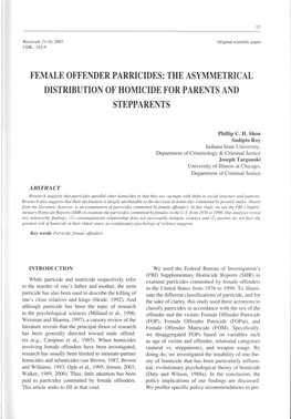 Female Offender Parricides: the Asymmetrical Distribution of Homicide for Parents and Stepparents