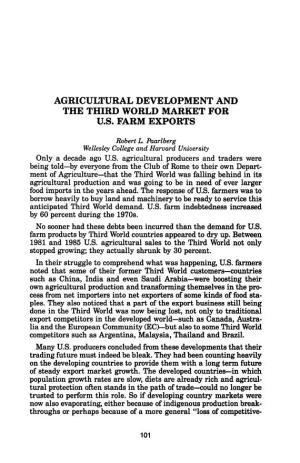 Agricultural Development and the Third World Market for U.S. Farm Exports