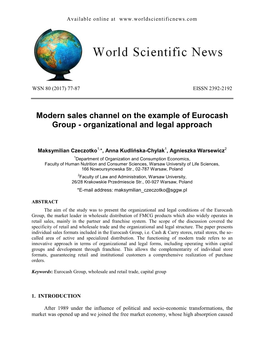 Modern Sales Channel on the Example of Eurocash Group - Organizational and Legal Approach