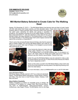 Mill Market Bakery Selected to Create Cake for the Walking Dead