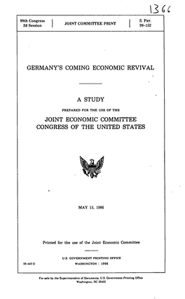 Germany's Coming Economic Revival a Study Joint Economic Committee Congress of the United States