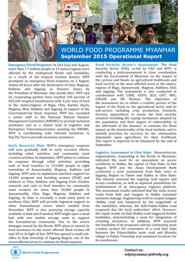 WORLD FOOD PROGRAMME MYANMAR September 2015 Operational Report