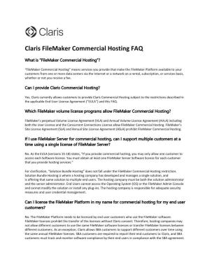 Claris Filemaker Commercial Hosting FAQ
