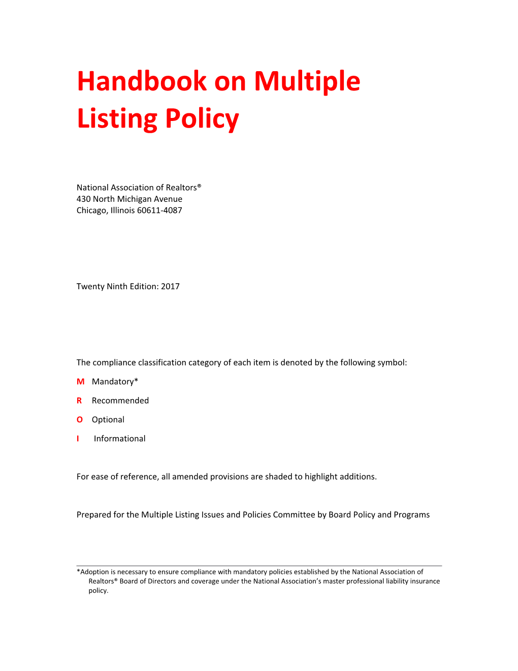 Handboo K on Multiple Listing Policy
