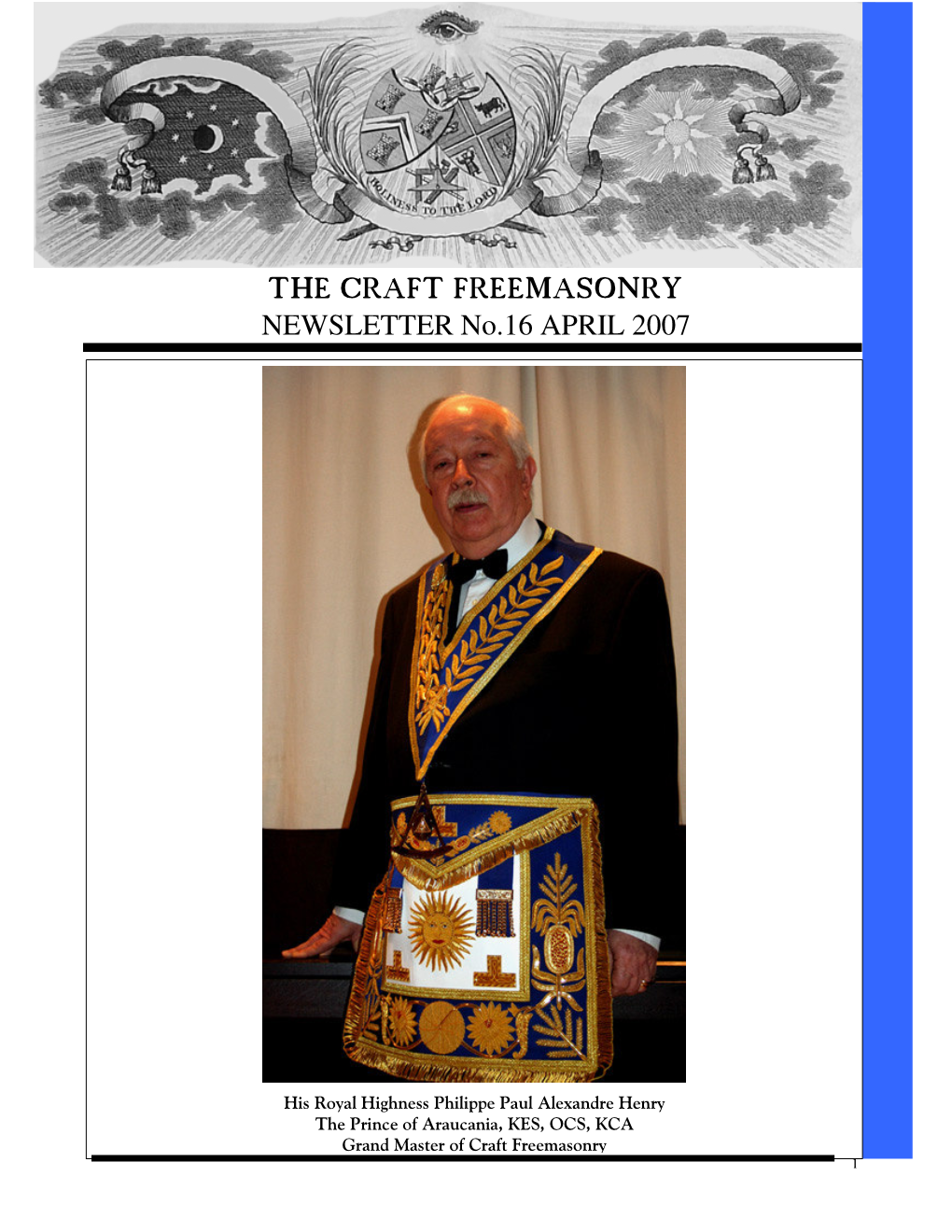 THE CRAFT FREEMASONRY NEWSLETTER No.16 APRIL 2007