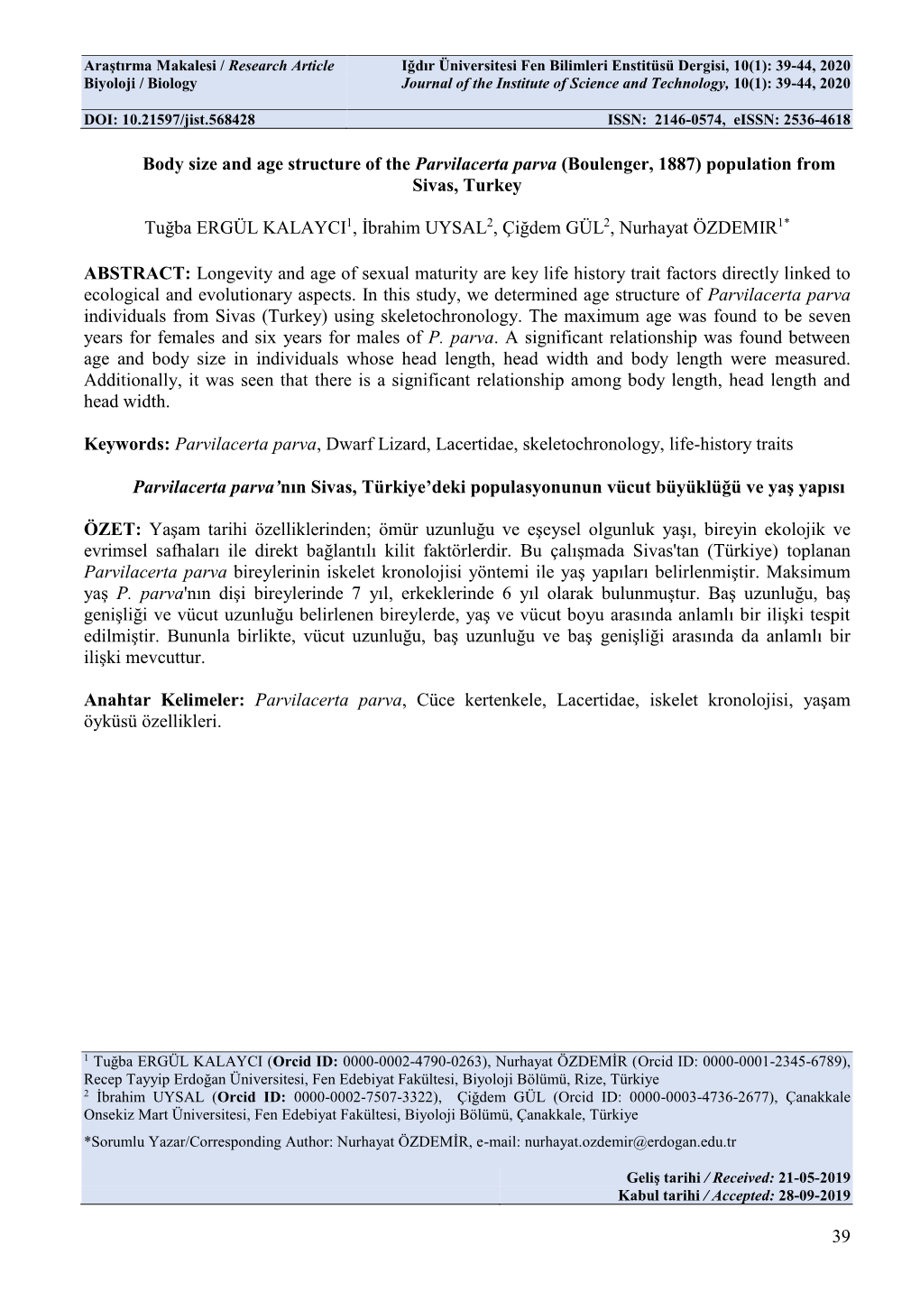 39 Body Size and Age Structure of the Parvilacerta Parva