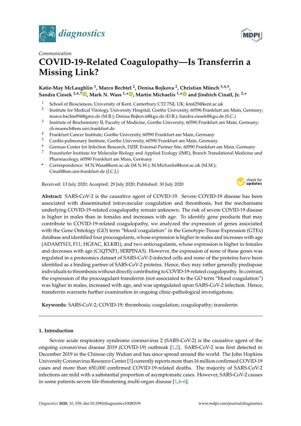 COVID-19-Related Coagulopathy—Is Transferrin a Missing Link?