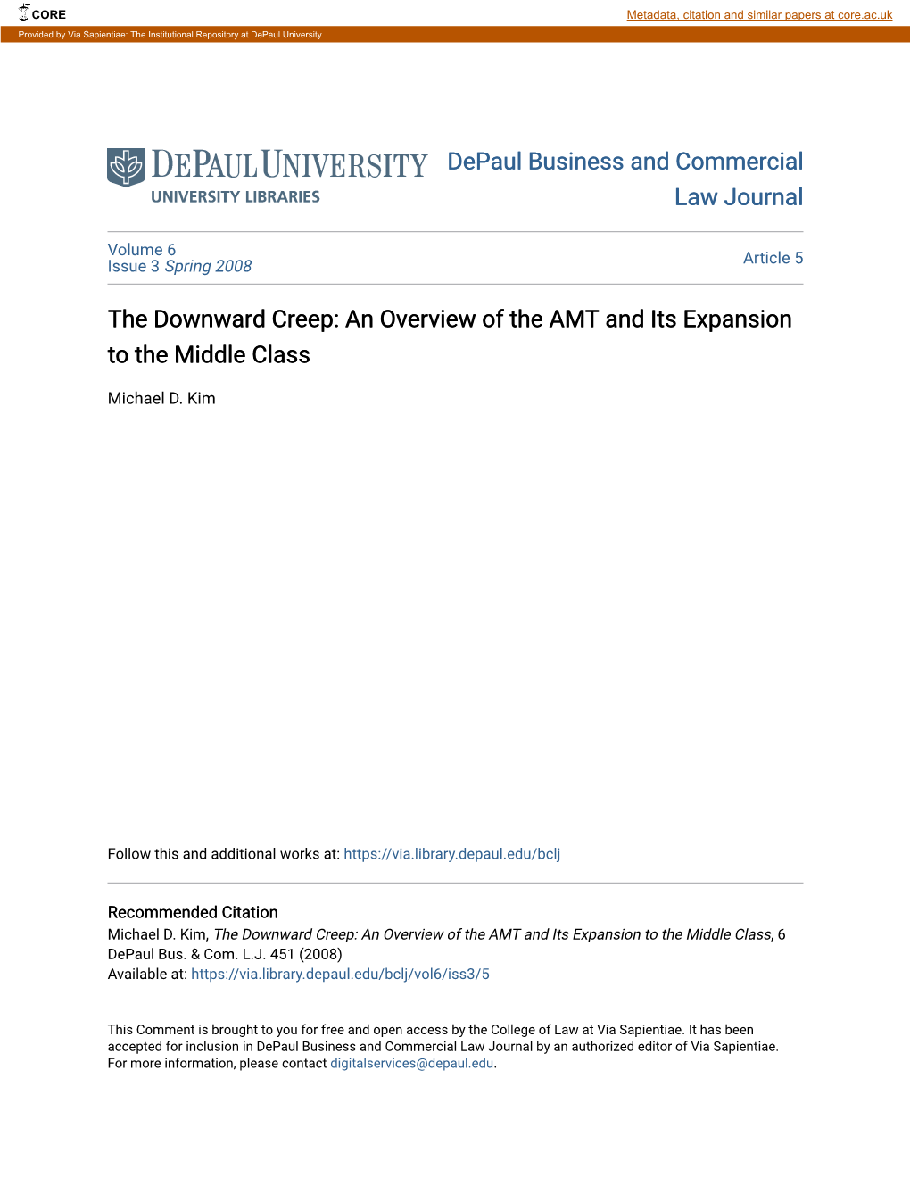 The Downward Creep: an Overview of the AMT and Its Expansion to the Middle Class