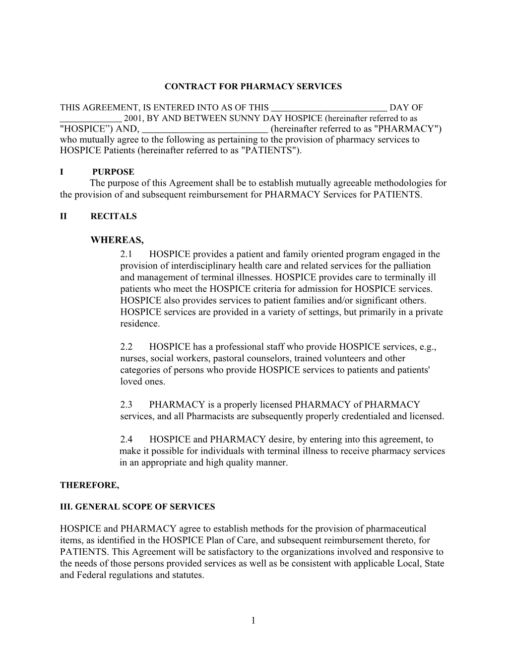 Contract for Pharmacy Services