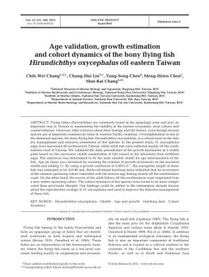Age Validation, Growth Estimation and Cohort Dynamics of the Bony Flying Fish Hirundichthys Oxycephalus Off Eastern Taiwan