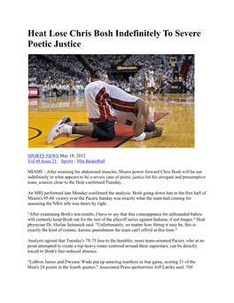 Heat Lose Chris Bosh Indefinitely to Severe Poetic Justice