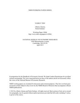 NBER WORKING PAPER SERIES FAMILY TIES Alberto Alesina Paola